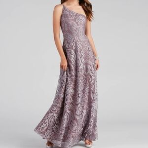 Windsor Purple Lace One Shoulder Gown